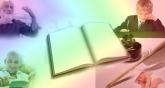 люди оазных возрастов вокруг стола работают с книгами